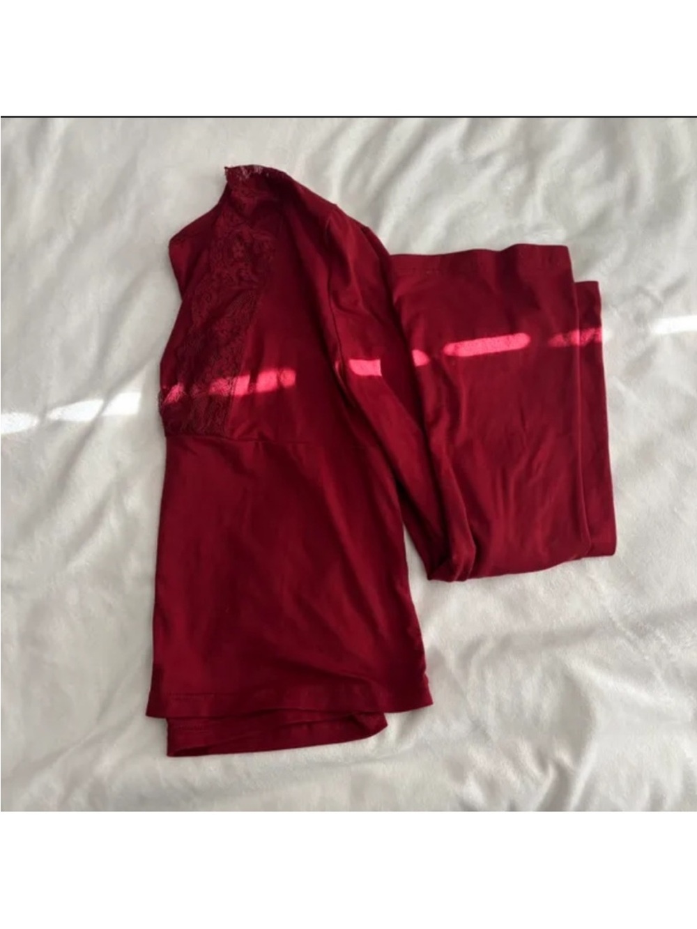 Bell sleeve Red Lace Trim Long Sleeve Tee - Picture 3 of 3